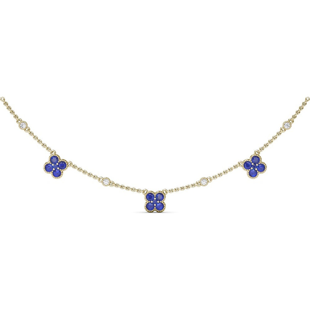 Magnolia Necklace with Round Sapphire Floral Stations and Diamond Accents by Fana - 1.14 Carat Total Gemstone Weight