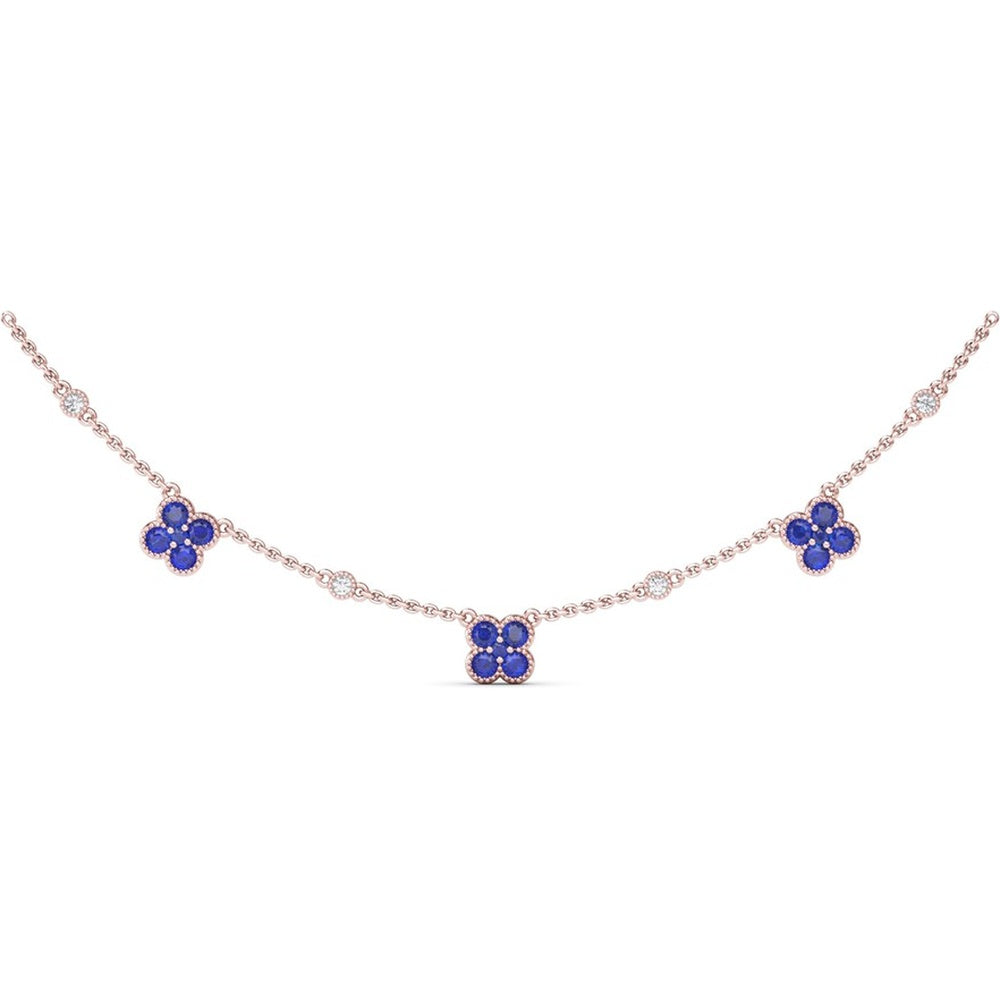 Magnolia Necklace with Round Sapphire Floral Stations and Diamond Accents by Fana - 1.14 Carat Total Gemstone Weight