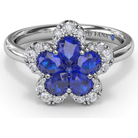 Magnolia Ring with Pear-Shaped Sapphires and Diamond Halo by Fana - 1.28 Carat Total Gemstone Weight