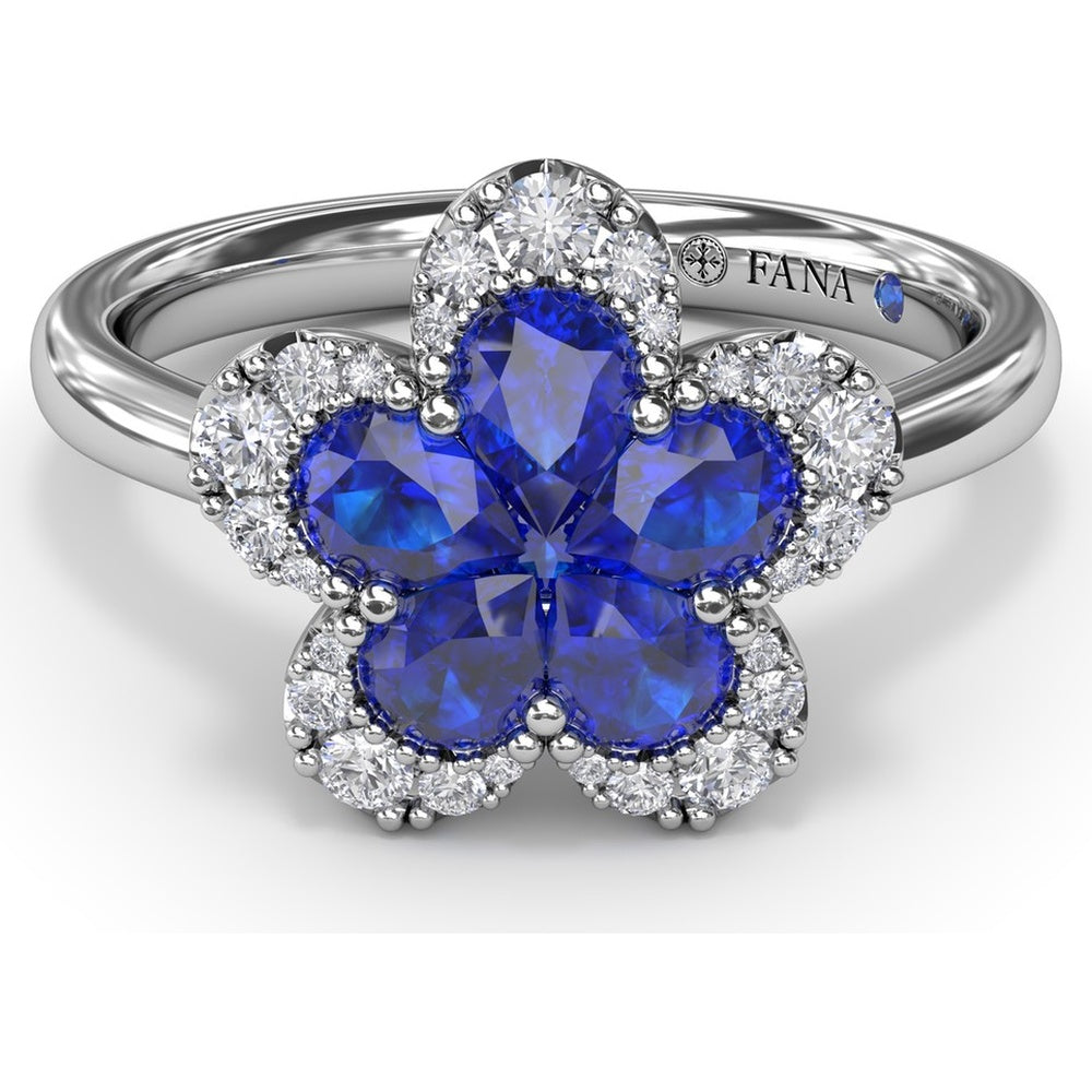 Magnolia Ring with Pear-Shaped Sapphires and Diamond Halo by Fana - 1.28 Carat Total Gemstone Weight