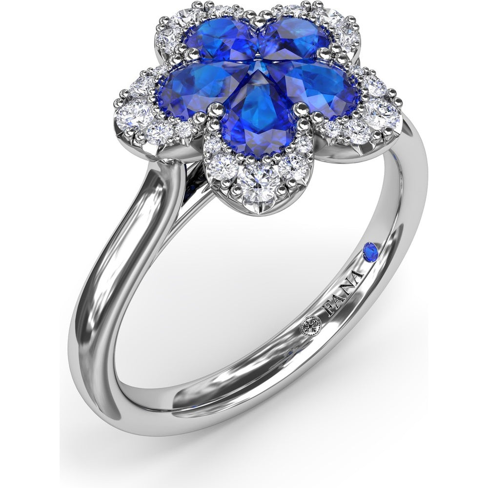 Magnolia Ring with Pear-Shaped Sapphires and Diamond Halo by Fana - 1.28 Carat Total Gemstone Weight