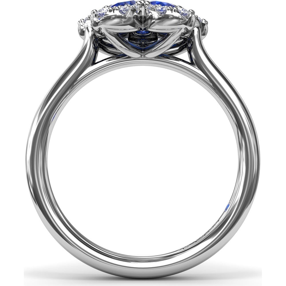 Magnolia Ring with Pear-Shaped Sapphires and Diamond Halo by Fana - 1.28 Carat Total Gemstone Weight