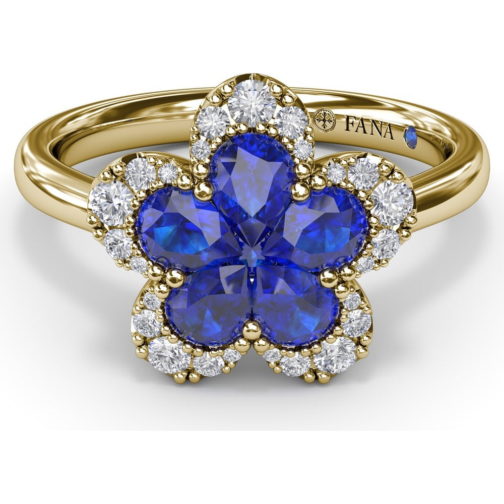 Magnolia Ring with Pear-Shaped Sapphires and Diamond Halo by Fana - 1.28 Carat Total Gemstone Weight