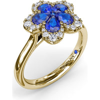 Magnolia Ring with Pear-Shaped Sapphires and Diamond Halo by Fana - 1.28 Carat Total Gemstone Weight