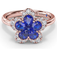 Magnolia Ring with Pear-Shaped Sapphires and Diamond Halo by Fana - 1.28 Carat Total Gemstone Weight