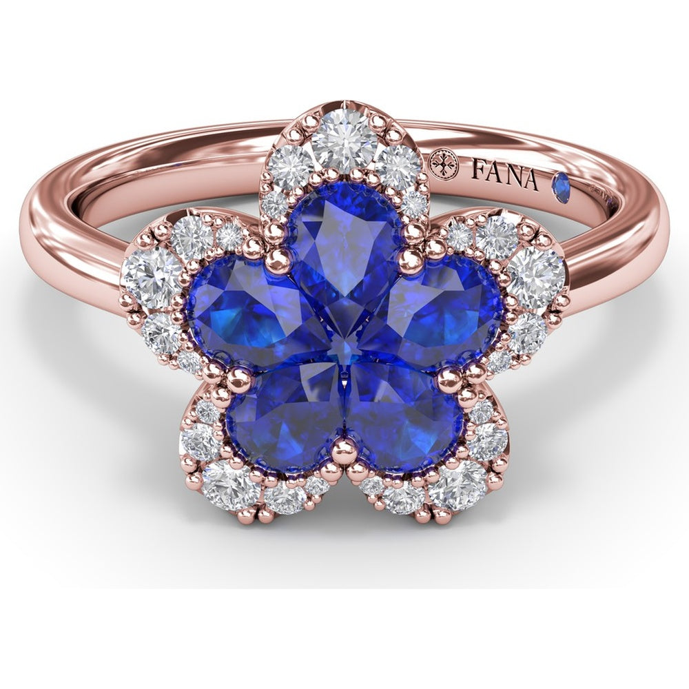Magnolia Ring with Pear-Shaped Sapphires and Diamond Halo by Fana - 1.28 Carat Total Gemstone Weight