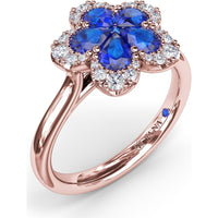 Magnolia Ring with Pear-Shaped Sapphires and Diamond Halo by Fana - 1.28 Carat Total Gemstone Weight