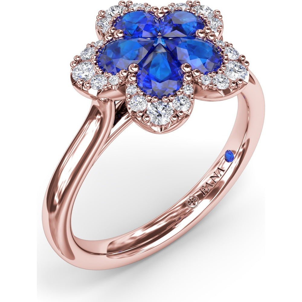 Magnolia Ring with Pear-Shaped Sapphires and Diamond Halo by Fana - 1.28 Carat Total Gemstone Weight