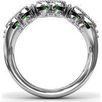 Magnolia Ring with Round Emerald Floral Clusters and Diamond Accents by Fana - 1.12 Carat Total Gemstone Weight