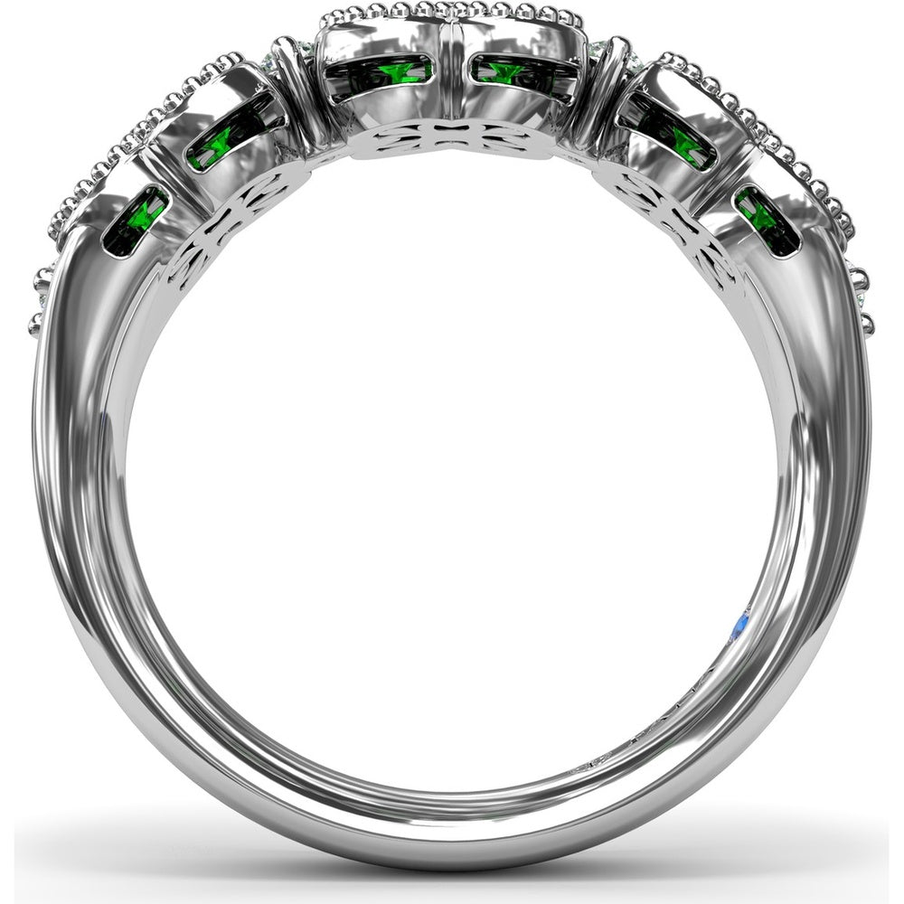 Magnolia Ring with Round Emerald Floral Clusters and Diamond Accents by Fana - 1.12 Carat Total Gemstone Weight