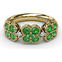 Magnolia Ring with Round Emerald Floral Clusters and Diamond Accents by Fana - 1.12 Carat Total Gemstone Weight