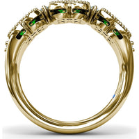Magnolia Ring with Round Emerald Floral Clusters and Diamond Accents by Fana - 1.12 Carat Total Gemstone Weight