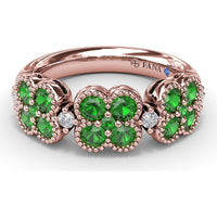 Magnolia Ring with Round Emerald Floral Clusters and Diamond Accents by Fana - 1.12 Carat Total Gemstone Weight