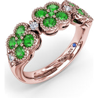 Magnolia Ring with Round Emerald Floral Clusters and Diamond Accents by Fana - 1.12 Carat Total Gemstone Weight
