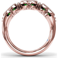 Magnolia Ring with Round Emerald Floral Clusters and Diamond Accents by Fana - 1.12 Carat Total Gemstone Weight