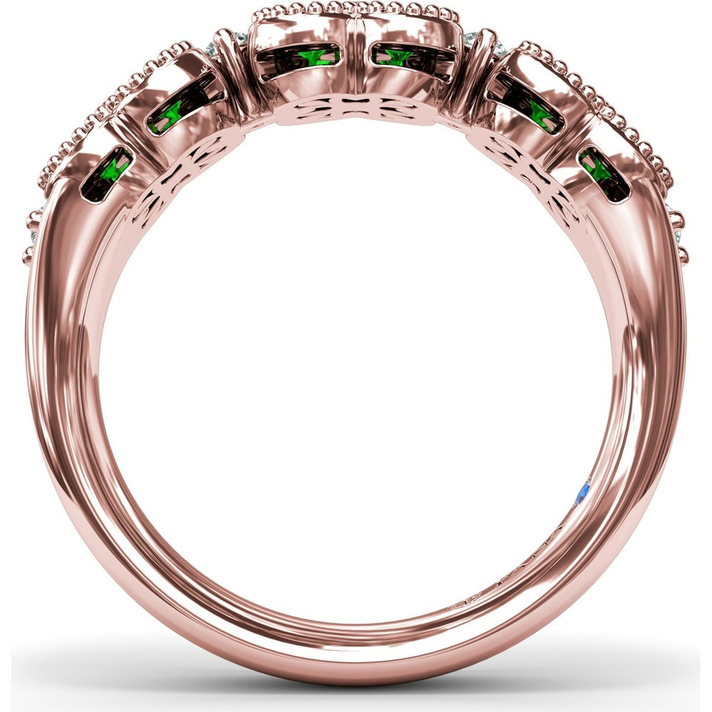 Magnolia Ring with Round Emerald Floral Clusters and Diamond Accents by Fana - 1.12 Carat Total Gemstone Weight