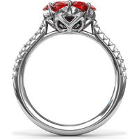Magnolia Ring with Round Ruby Petals and Pavé Diamond Band by Fana - 1.50 Carat Total Gemstone Weight