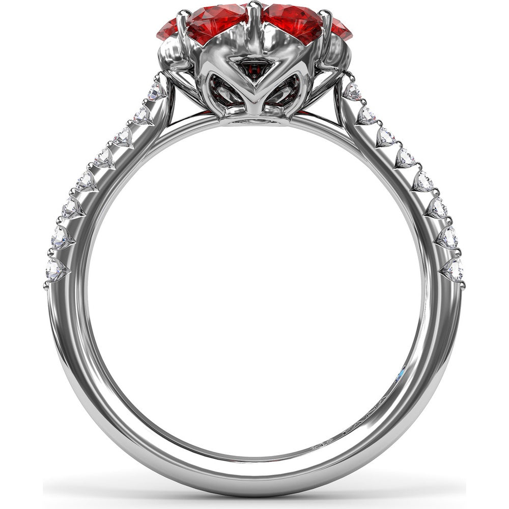 Magnolia Ring with Round Ruby Petals and Pavé Diamond Band by Fana - 1.50 Carat Total Gemstone Weight
