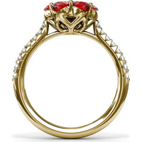Magnolia Ring with Round Ruby Petals and Pavé Diamond Band by Fana - 1.50 Carat Total Gemstone Weight