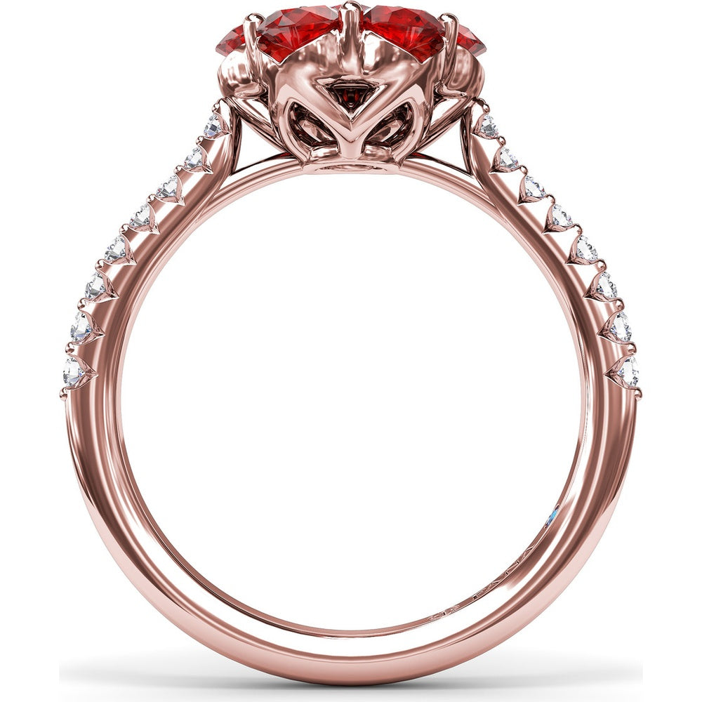 Magnolia Ring with Round Ruby Petals and Pavé Diamond Band by Fana - 1.50 Carat Total Gemstone Weight