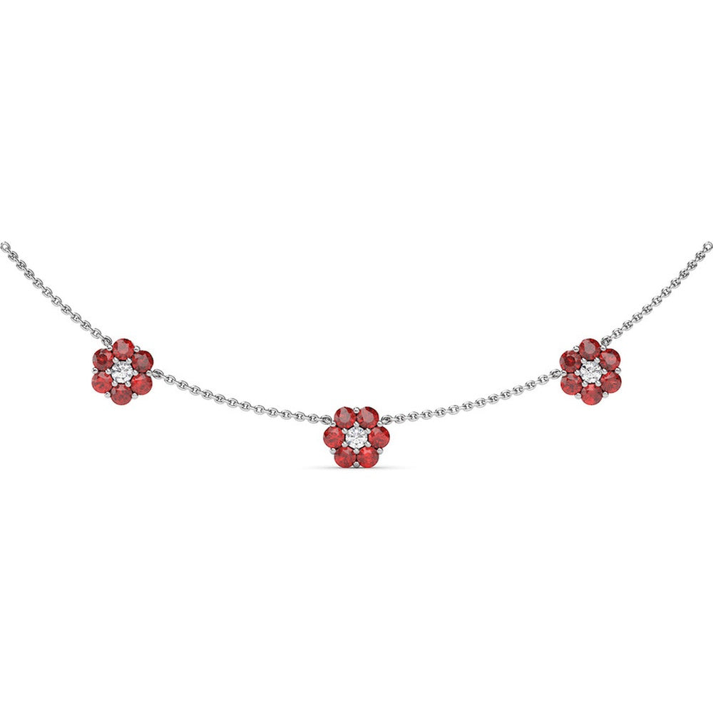 Magnolia Station Necklace with Round Rubies and Diamond Accents by Fana - 3.96 Carat Total Gemstone Weight