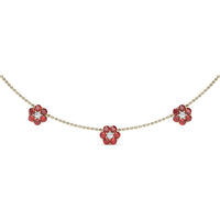 Magnolia Station Necklace with Round Rubies and Diamond Accents by Fana - 3.96 Carat Total Gemstone Weight