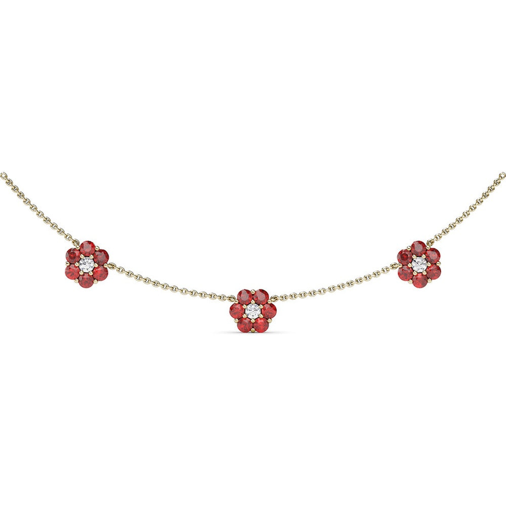 Magnolia Station Necklace with Round Rubies and Diamond Accents by Fana - 3.96 Carat Total Gemstone Weight