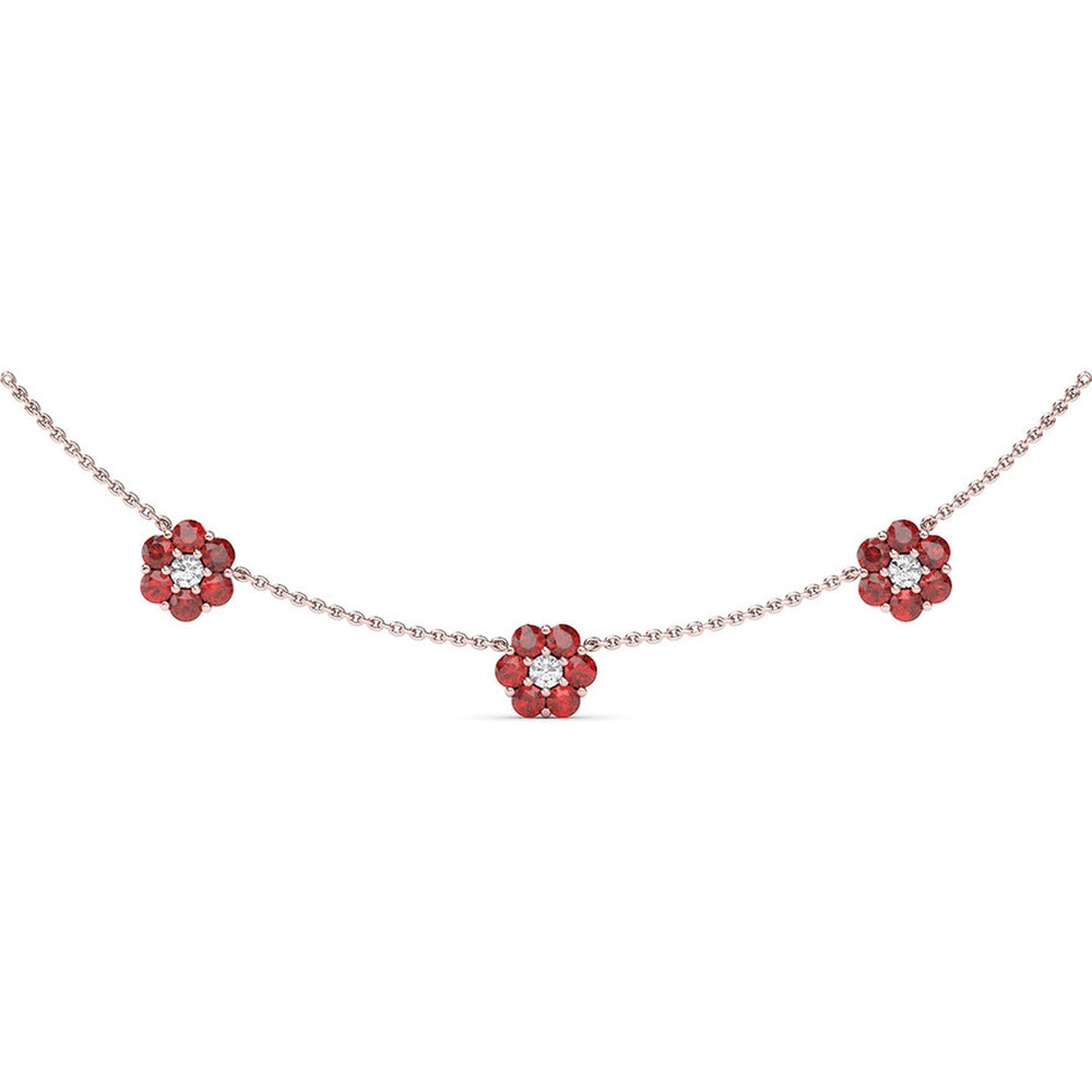 Magnolia Station Necklace with Round Rubies and Diamond Accents by Fana - 3.96 Carat Total Gemstone Weight