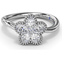Magnolia Wave Ring with Floral Set Oval Diamonds and Milgrain Border by Fana - 0.68 Carat Total Diamond Weight