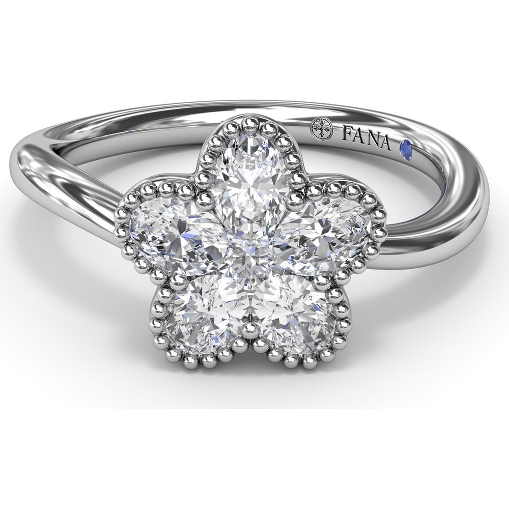 Magnolia Wave Ring with Floral Set Oval Diamonds and Milgrain Border by Fana - 0.68 Carat Total Diamond Weight
