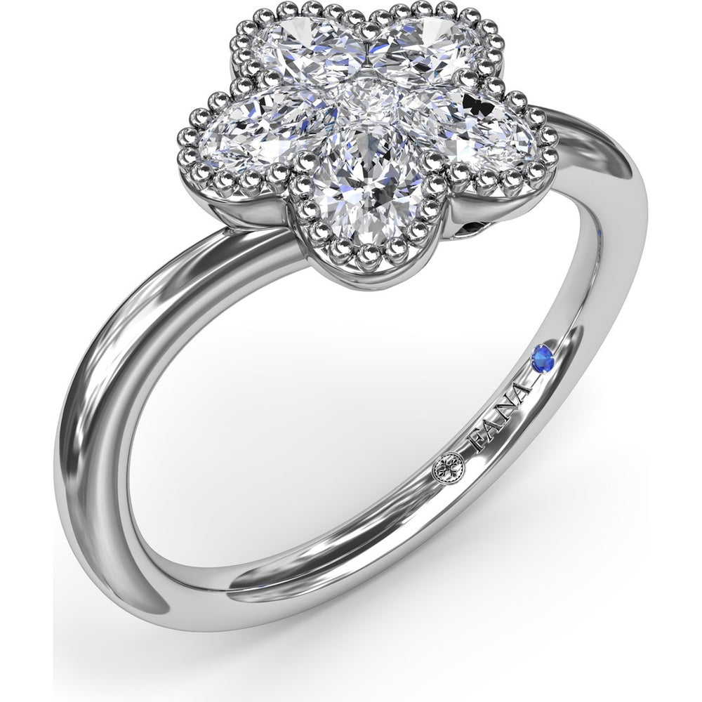 Magnolia Wave Ring with Floral Set Oval Diamonds and Milgrain Border by Fana - 0.68 Carat Total Diamond Weight