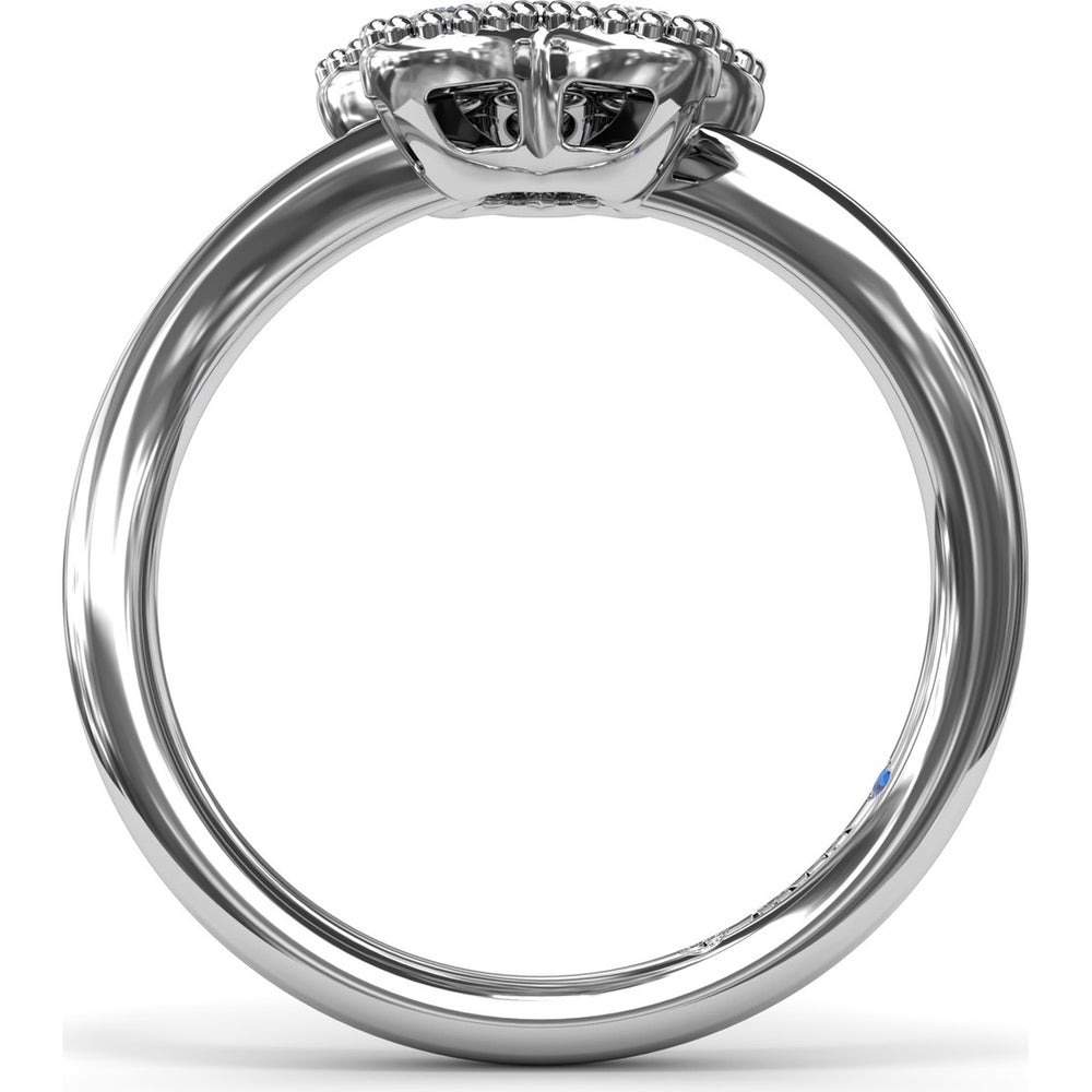 Magnolia Wave Ring with Floral Set Oval Diamonds and Milgrain Border by Fana - 0.68 Carat Total Diamond Weight
