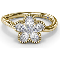 Magnolia Wave Ring with Floral Set Oval Diamonds and Milgrain Border by Fana - 0.68 Carat Total Diamond Weight