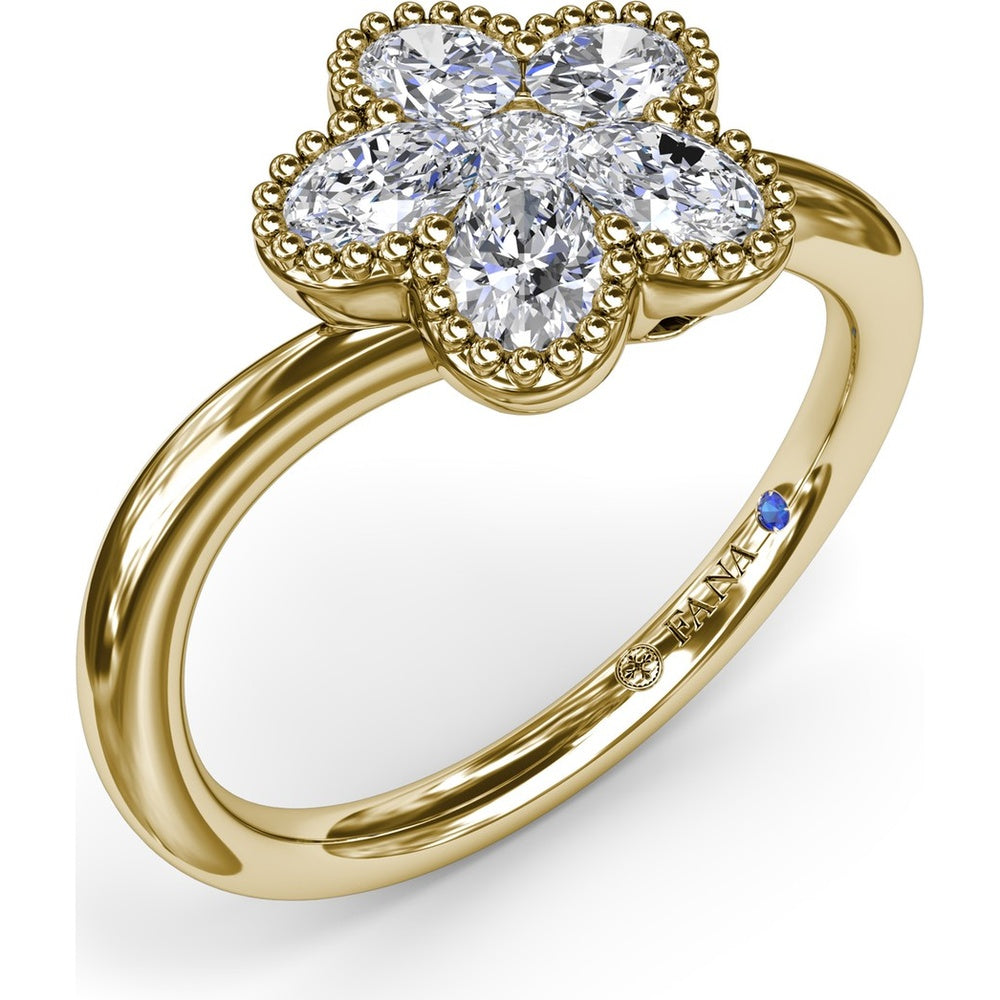 Magnolia Wave Ring with Floral Set Oval Diamonds and Milgrain Border by Fana - 0.68 Carat Total Diamond Weight