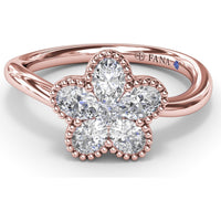 Magnolia Wave Ring with Floral Set Oval Diamonds and Milgrain Border by Fana - 0.68 Carat Total Diamond Weight