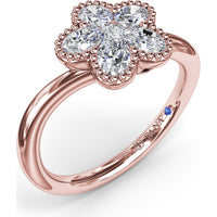 Magnolia Wave Ring with Floral Set Oval Diamonds and Milgrain Border by Fana - 0.68 Carat Total Diamond Weight