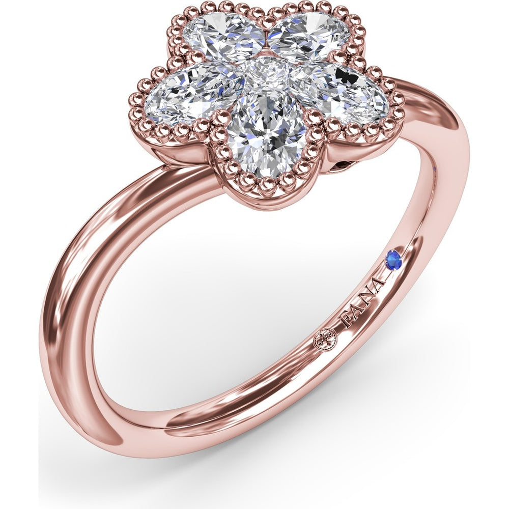 Magnolia Wave Ring with Floral Set Oval Diamonds and Milgrain Border by Fana - 0.68 Carat Total Diamond Weight
