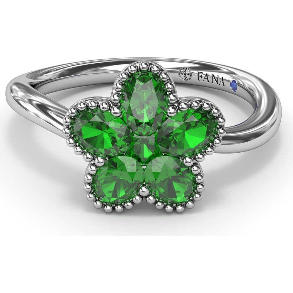 Magnolia Wave Ring with Milgrain Set Oval Emeralds by Fana - 0.83 Carat Total Emerald Weight