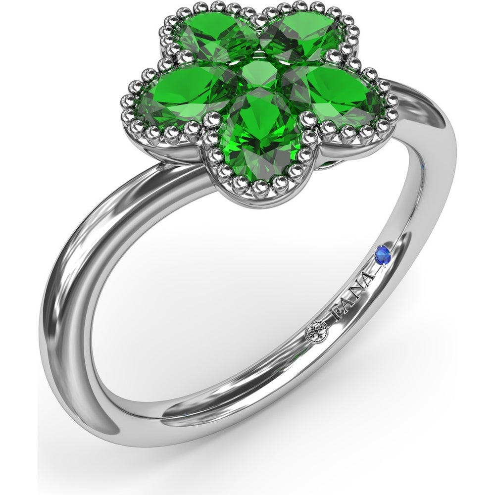 Magnolia Wave Ring with Milgrain Set Oval Emeralds by Fana - 0.83 Carat Total Emerald Weight