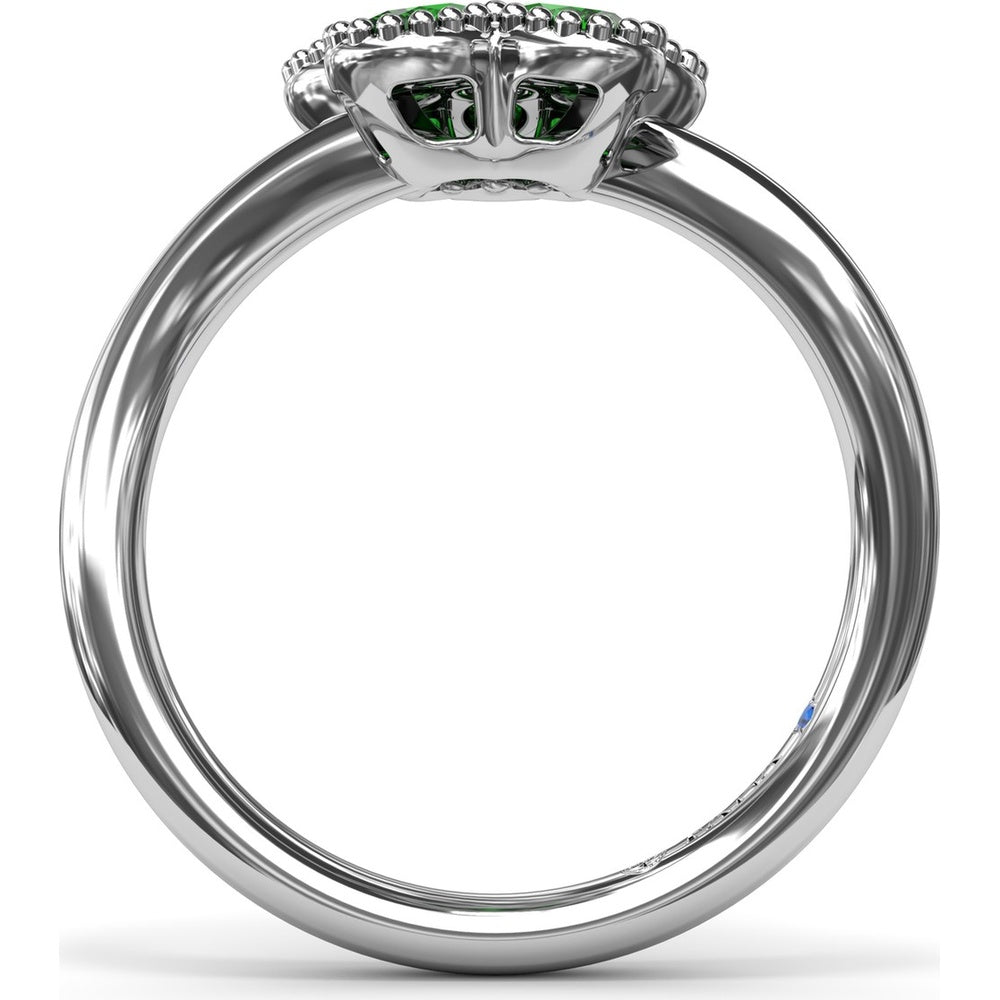 Magnolia Wave Ring with Milgrain Set Oval Emeralds by Fana - 0.83 Carat Total Emerald Weight