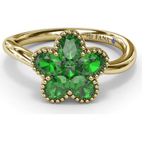 Magnolia Wave Ring with Milgrain Set Oval Emeralds by Fana - 0.83 Carat Total Emerald Weight