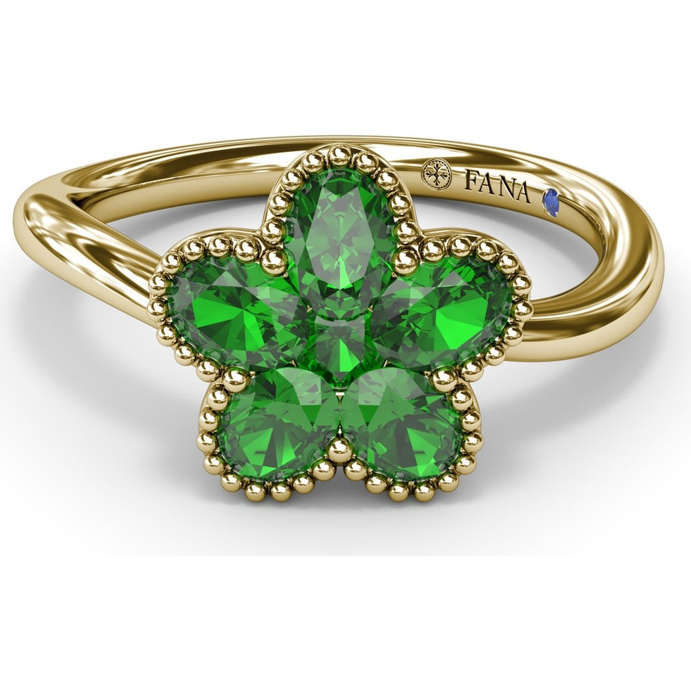 Magnolia Wave Ring with Milgrain Set Oval Emeralds by Fana - 0.83 Carat Total Emerald Weight