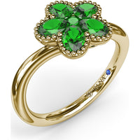 Magnolia Wave Ring with Milgrain Set Oval Emeralds by Fana - 0.83 Carat Total Emerald Weight