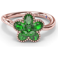 Magnolia Wave Ring with Milgrain Set Oval Emeralds by Fana - 0.83 Carat Total Emerald Weight