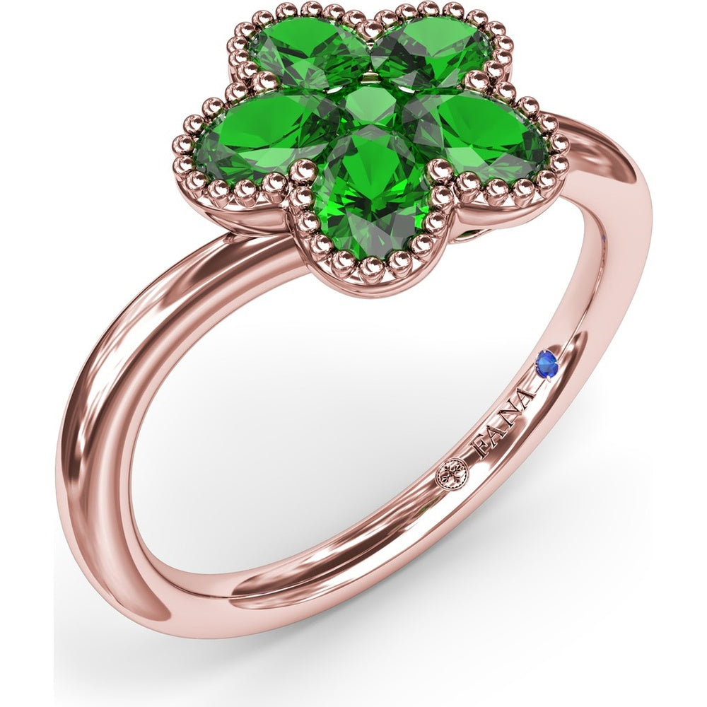 Magnolia Wave Ring with Milgrain Set Oval Emeralds by Fana - 0.83 Carat Total Emerald Weight
