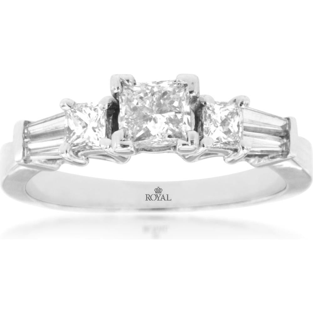 Majestic 14K White Gold Princess Cut Diamond Engagement Ring - 1.05 Carat Total Diamond Weight