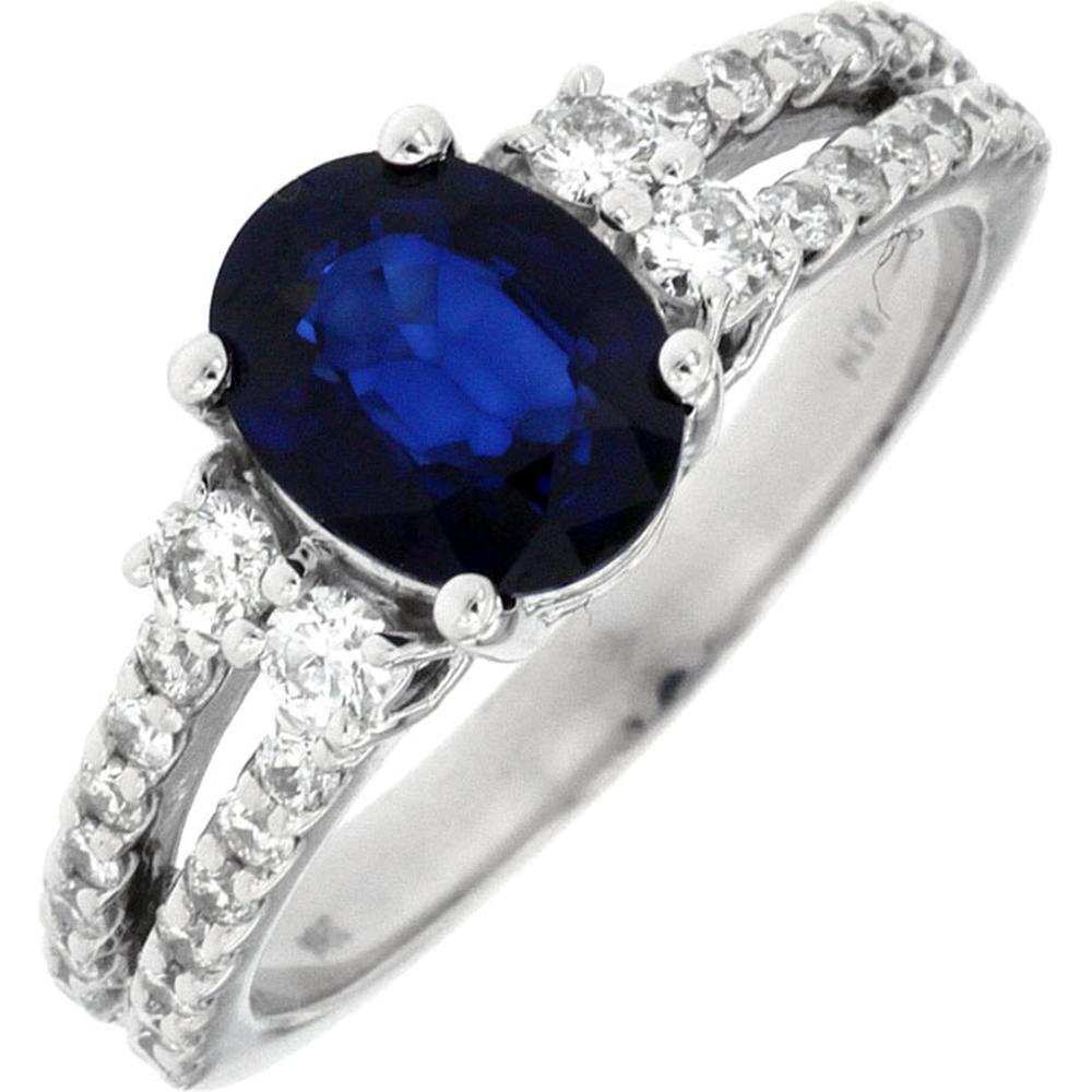Majestic Royal 14K White Gold Sapphire and Diamond Oval Ring - 2.05 Carat Total Gem Weight