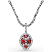 Marquise Cluster Ruby and Pavé Diamond Halo Pendant with Twisted Rope Chain by Fana - 1.05 Carat Total Gemstone Weight