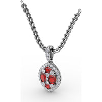 Marquise Cluster Ruby and Pavé Diamond Halo Pendant with Twisted Rope Chain by Fana - 1.05 Carat Total Gemstone Weight