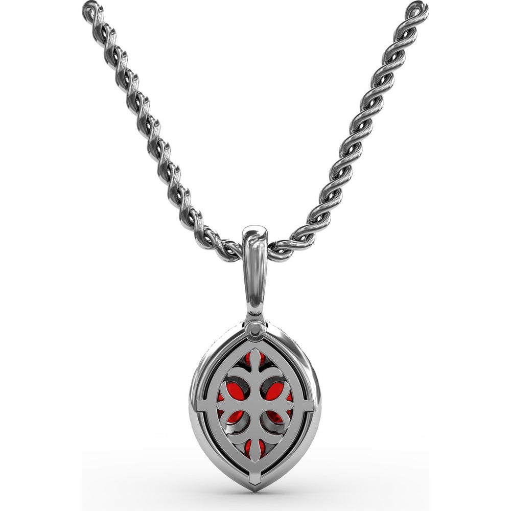 Marquise Cluster Ruby and Pavé Diamond Halo Pendant with Twisted Rope Chain by Fana - 1.05 Carat Total Gemstone Weight